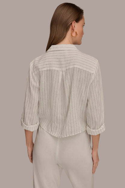 Donna Karan LONG SLEEVE TIE-FRONT BLOUSE