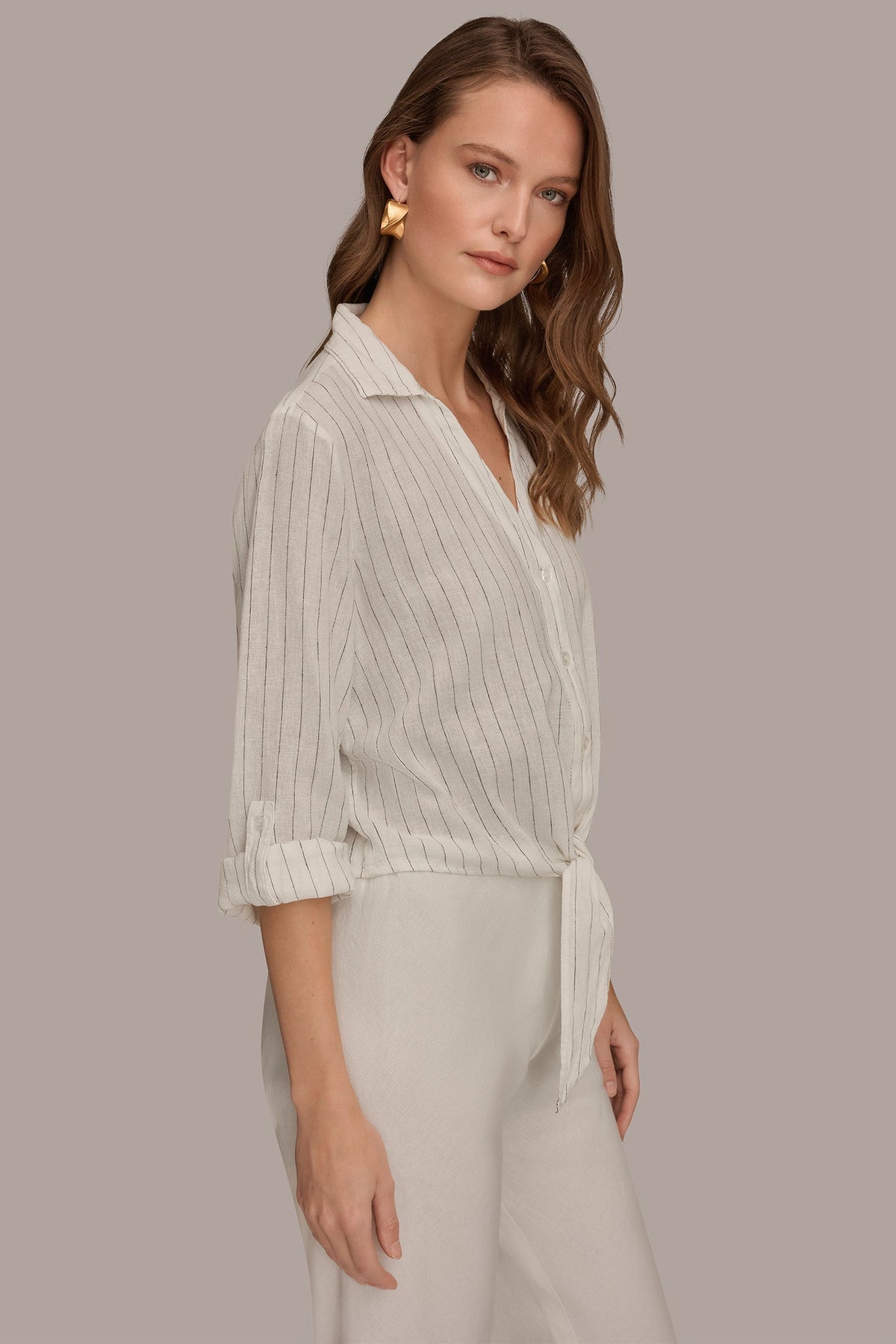 Donna Karan LONG SLEEVE TIE-FRONT BLOUSE