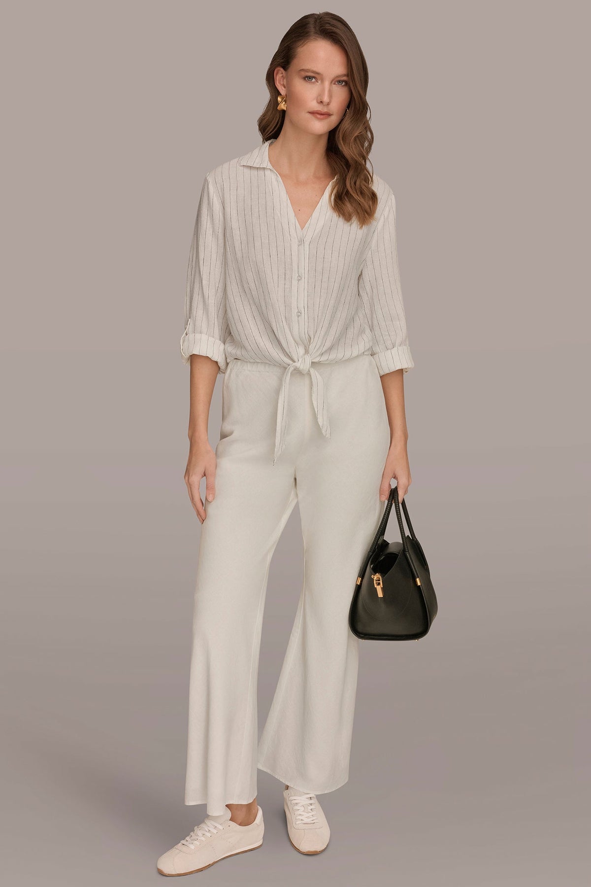 Donna Karan LONG SLEEVE TIE-FRONT BLOUSE