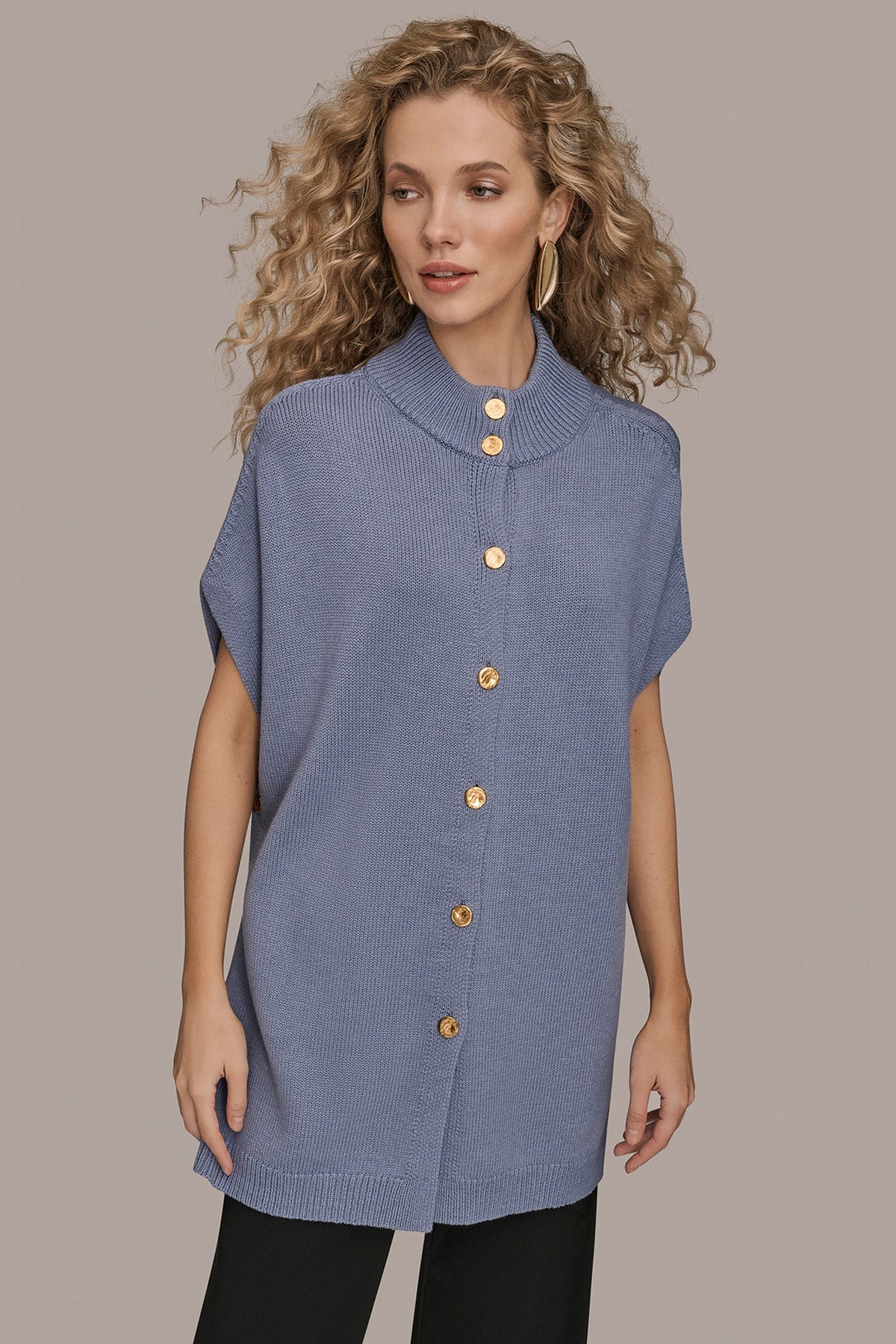 Donna Karan BUTTON-FRONT SWEATER CAPELET