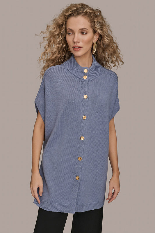 Donna Karan BUTTON-FRONT SWEATER CAPELET