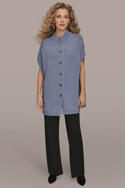 Donna Karan BUTTON-FRONT SWEATER CAPELET