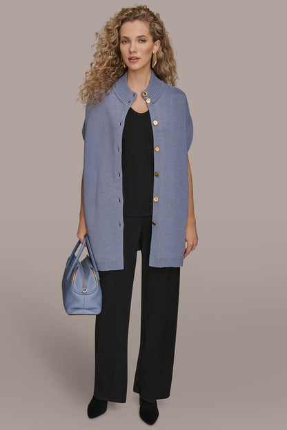 Donna Karan BUTTON-FRONT SWEATER CAPELET