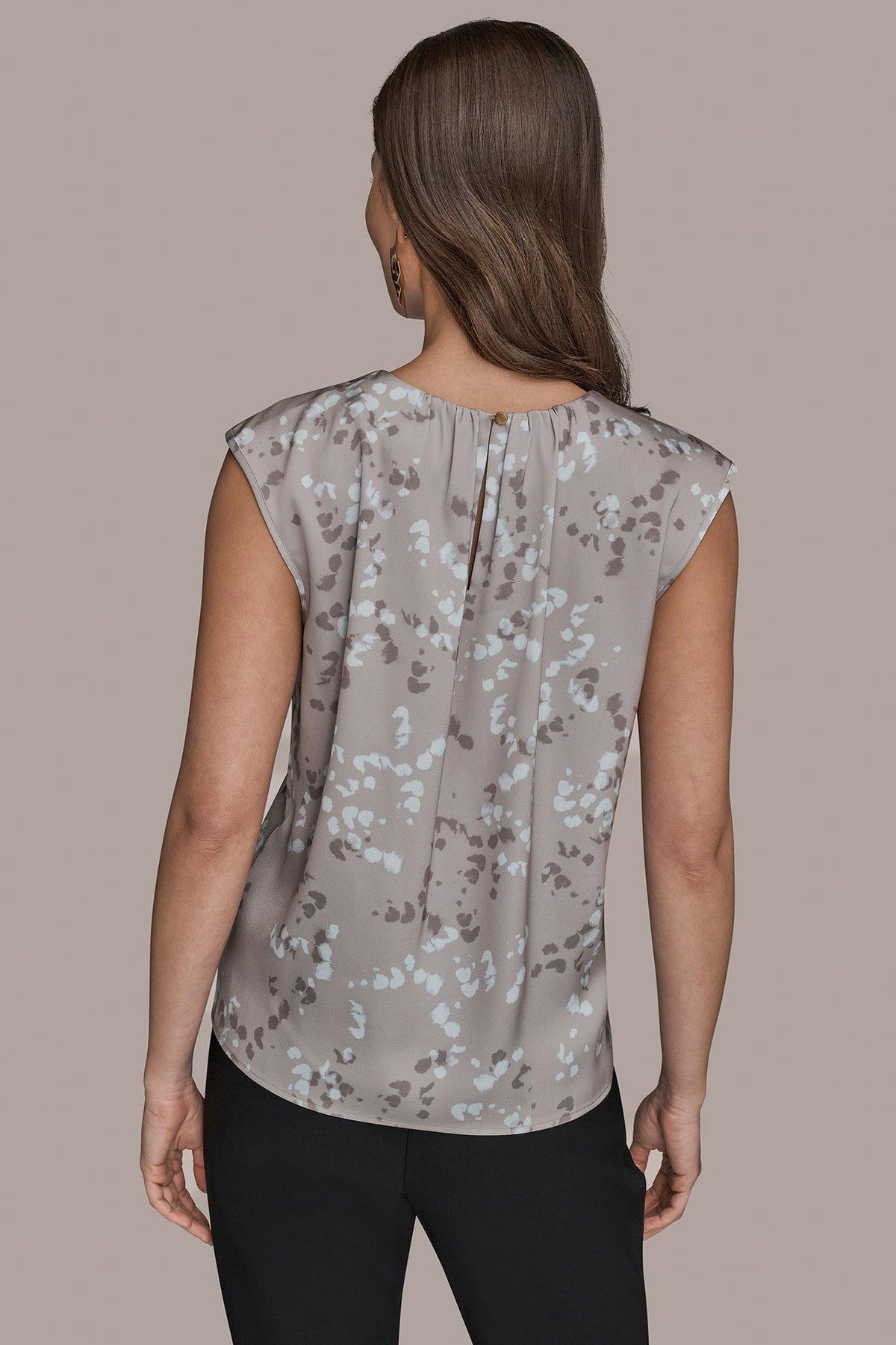 Donna Karan FLORAL CAP SLEEVE TWIST BLOUSE