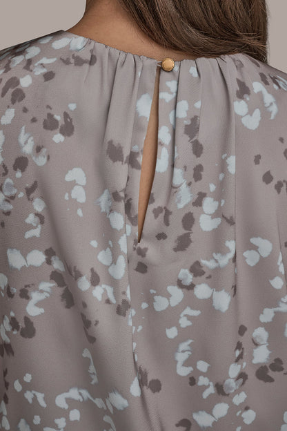 Donna Karan FLORAL CAP SLEEVE TWIST BLOUSE