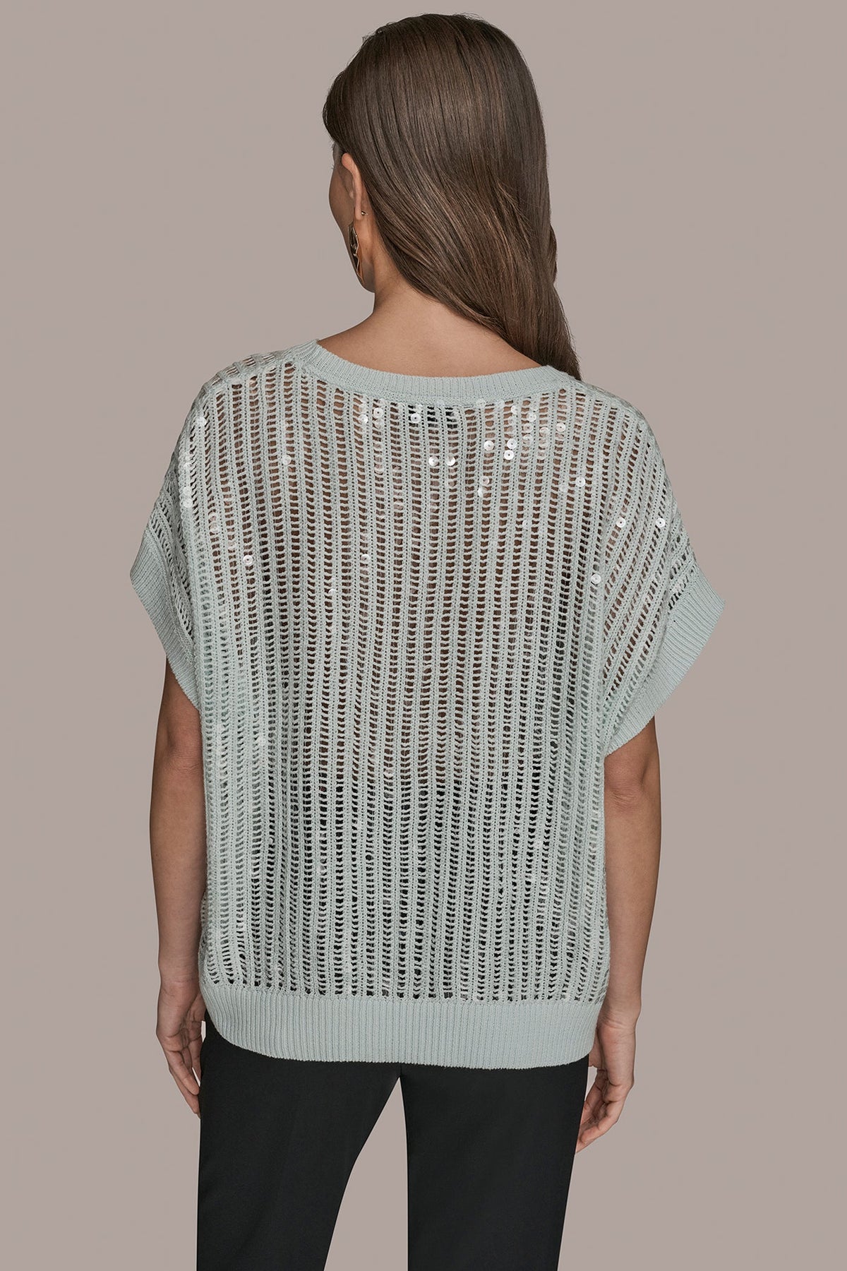 Donna Karan COTTON-BLEND SEQUIN OPEN-KNIT SWEATER