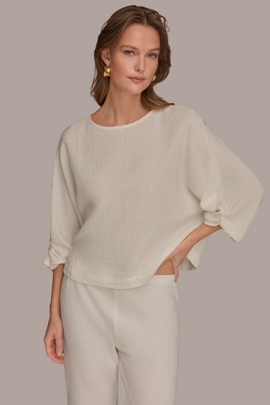 Donna Karan 3/4 SLEEVE TWIST CUFF BLOUSE