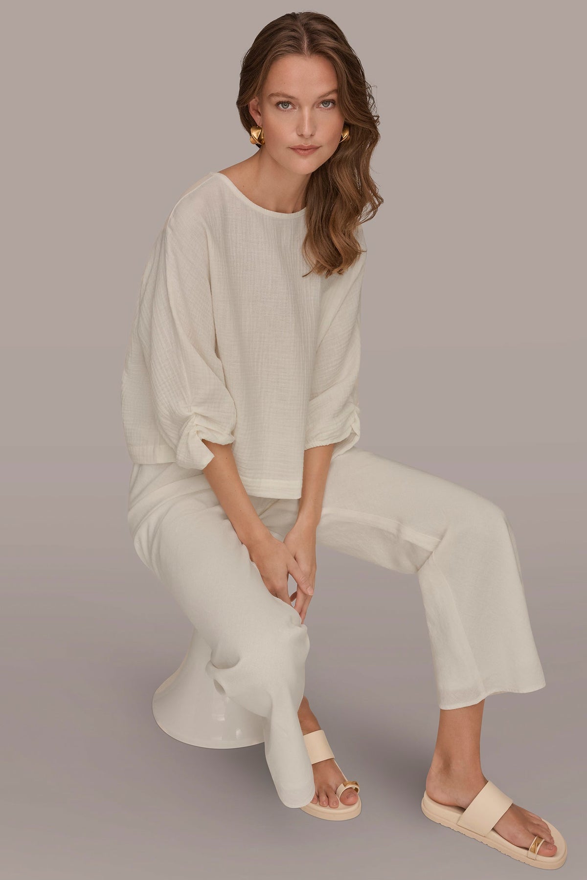 Donna Karan 3/4 SLEEVE TWIST CUFF BLOUSE