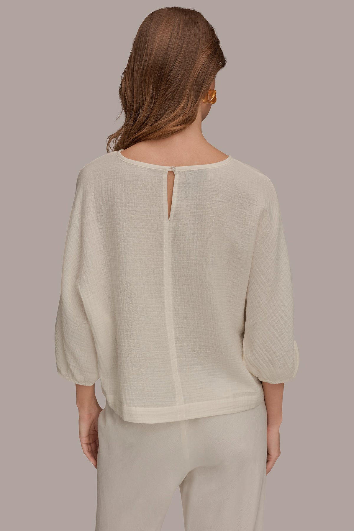 Donna Karan 3/4 SLEEVE TWIST CUFF BLOUSE