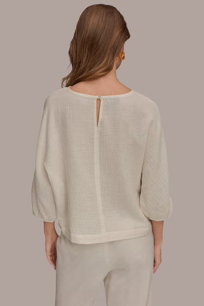 Donna Karan 3/4 SLEEVE TWIST CUFF BLOUSE