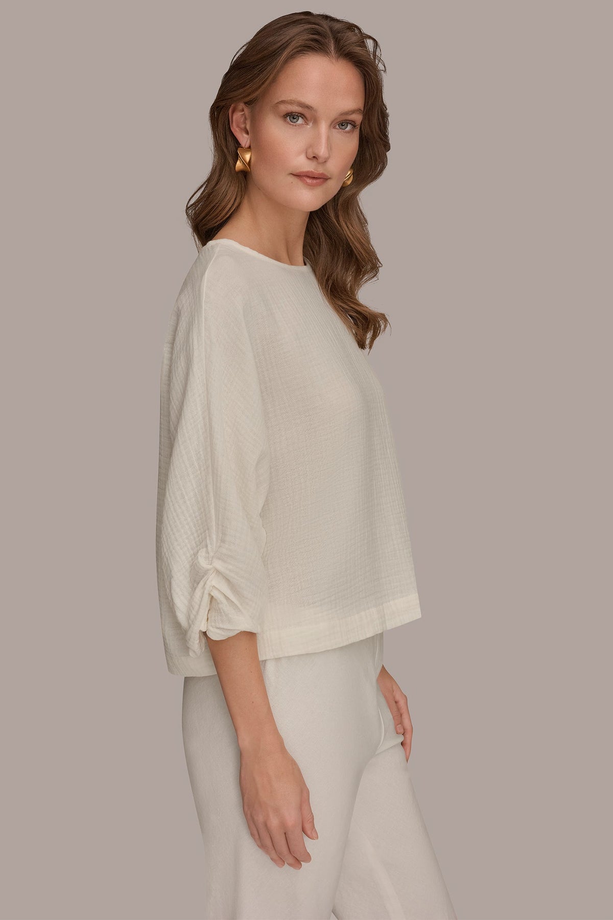 Donna Karan 3/4 SLEEVE TWIST CUFF BLOUSE