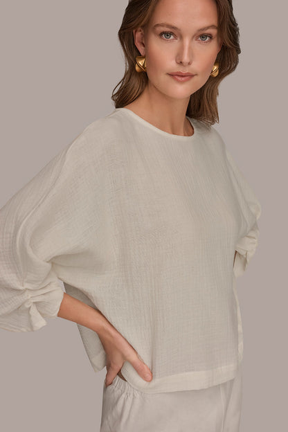 Donna Karan 3/4 SLEEVE TWIST CUFF BLOUSE