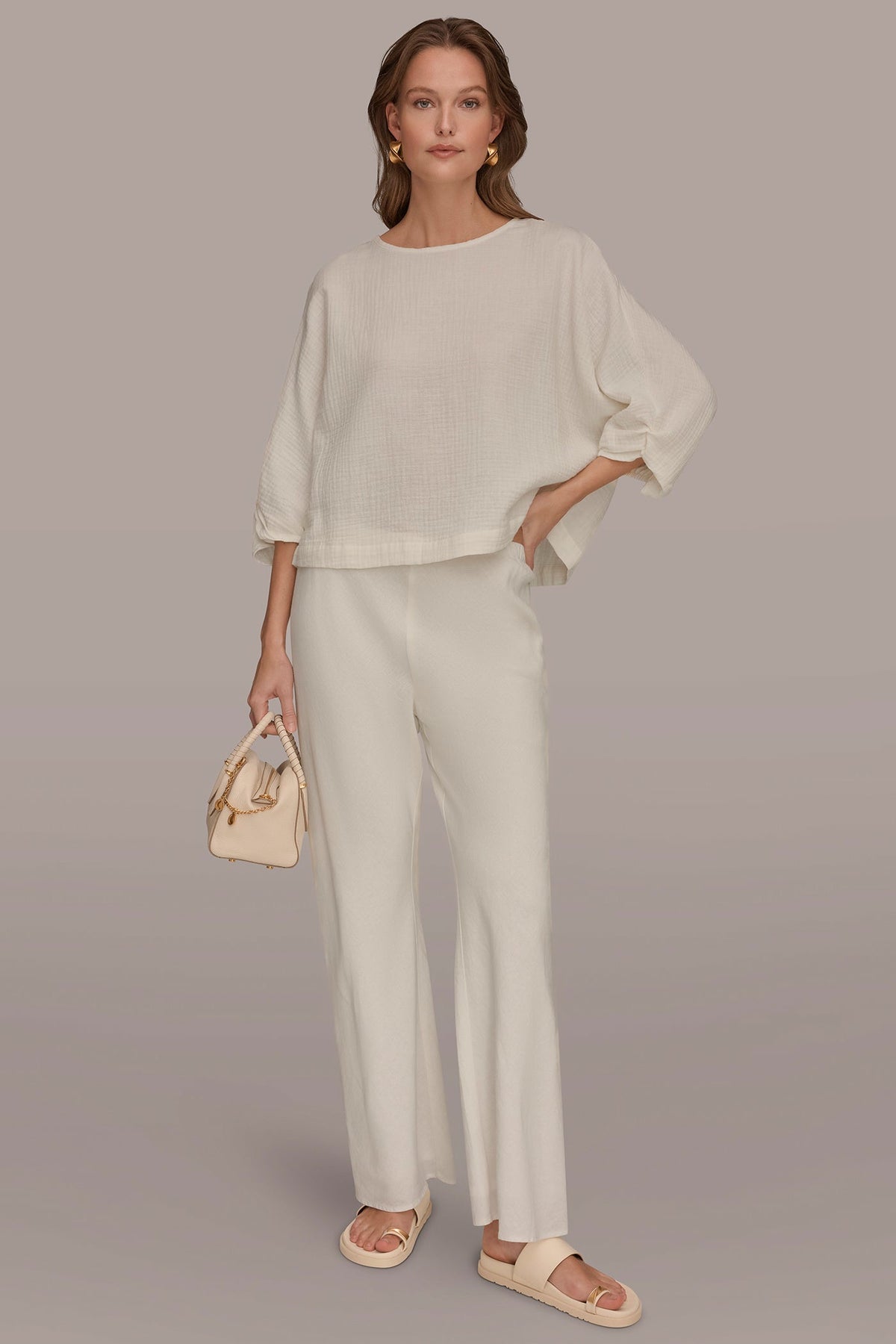 Donna Karan 3/4 SLEEVE TWIST CUFF BLOUSE