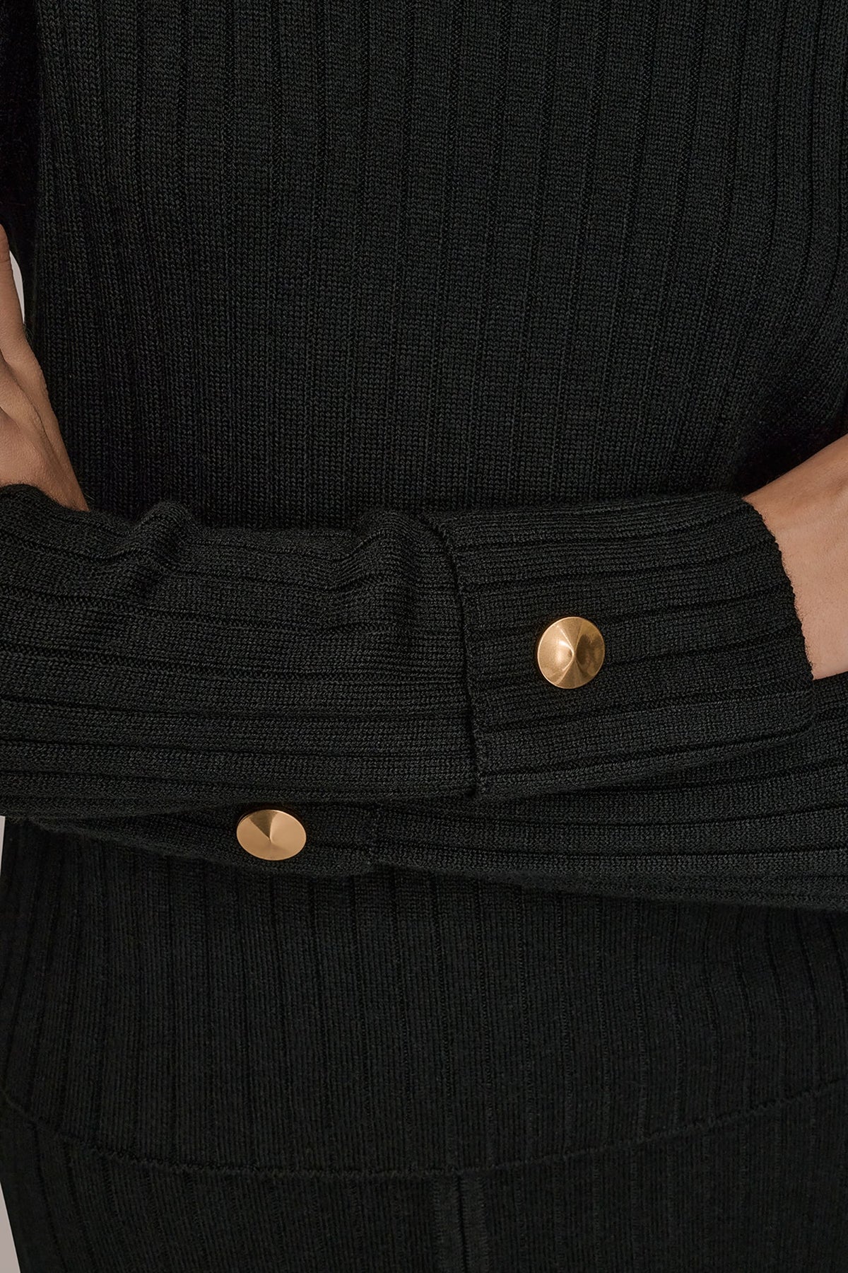 Donna Karan LONG SLEEVE BOATNECK RIBBED BUTTON SWEATER