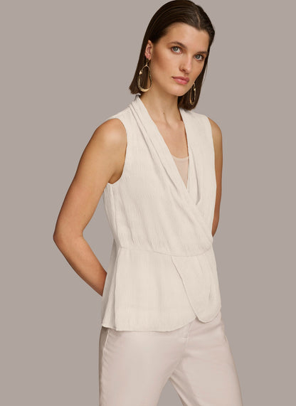 Donna Karan FAUX WRAP PEPLUM TOP