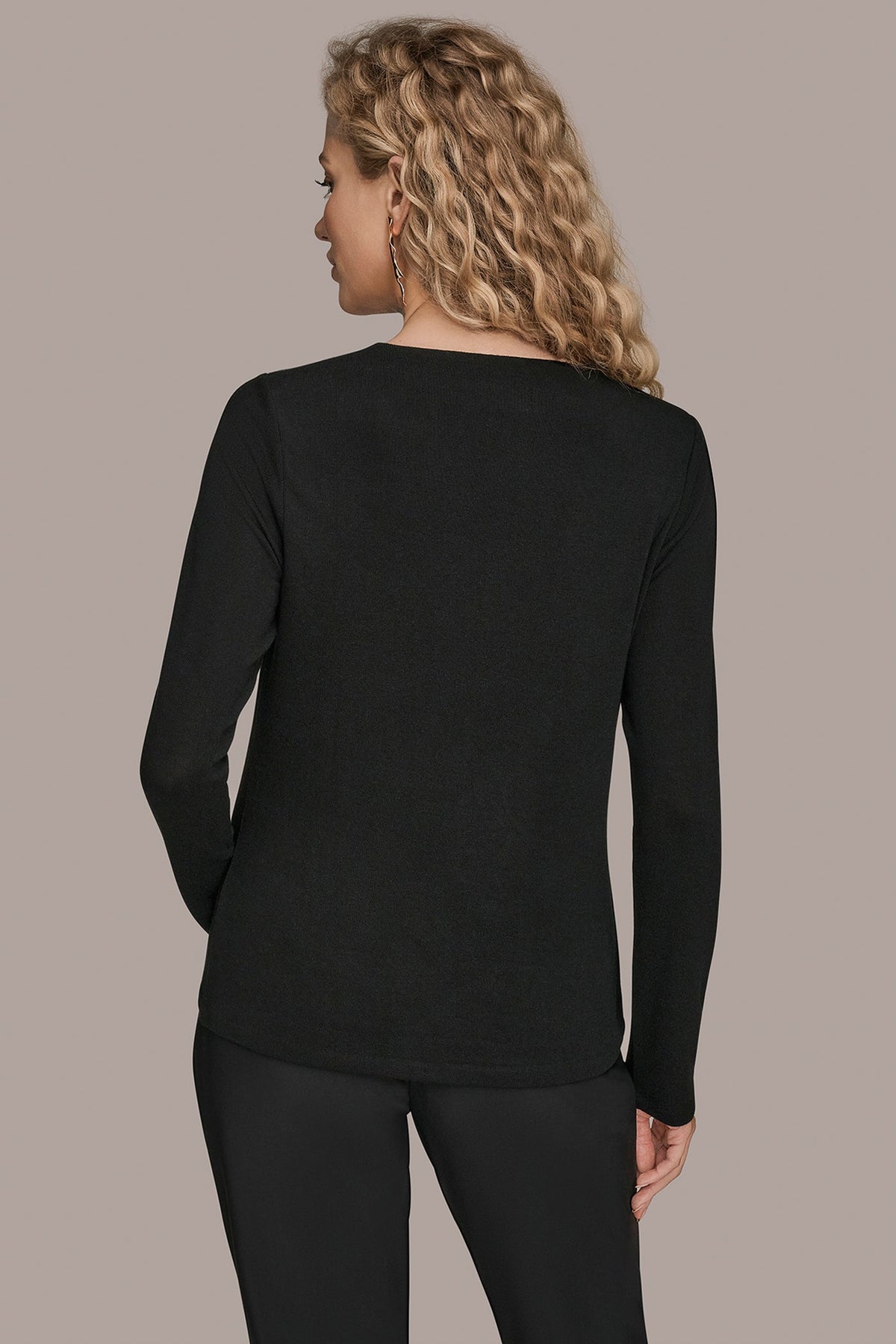 Donna Karan LONG-SLEEVE COWL-NECK FLORAL TOP