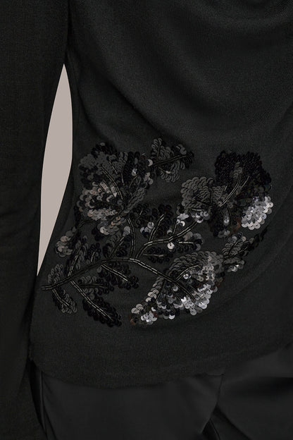 Donna Karan LONG-SLEEVE COWL-NECK FLORAL TOP