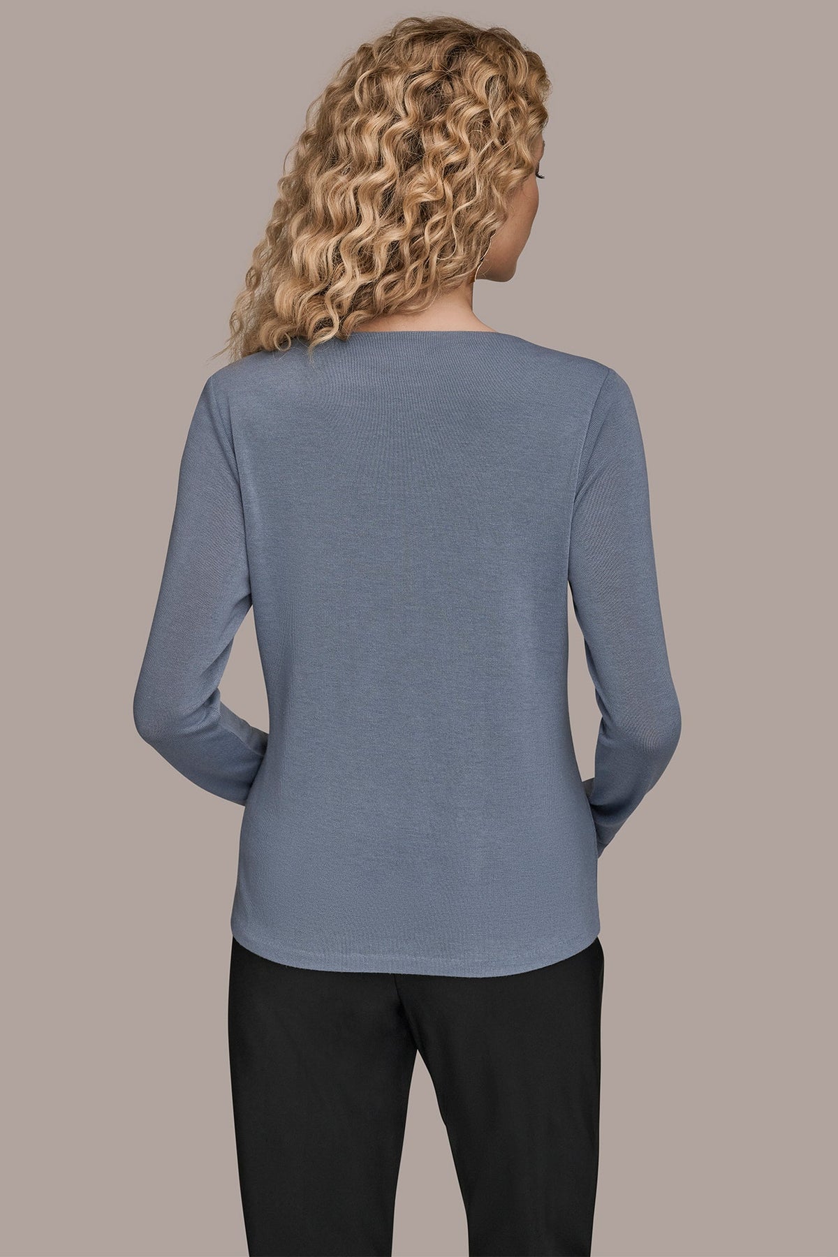 Donna Karan LONG-SLEEVE COWL-NECK FLORAL TOP