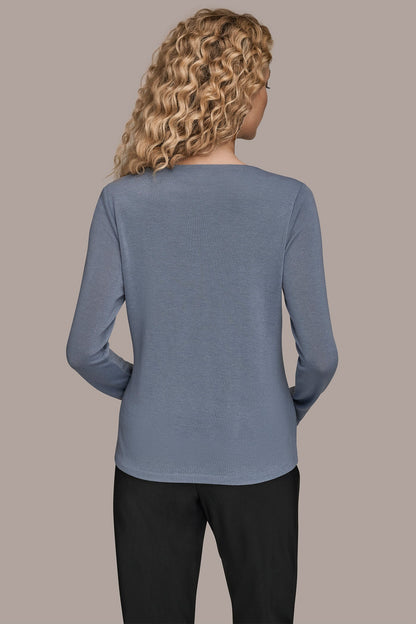 Donna Karan LONG-SLEEVE COWL-NECK FLORAL TOP