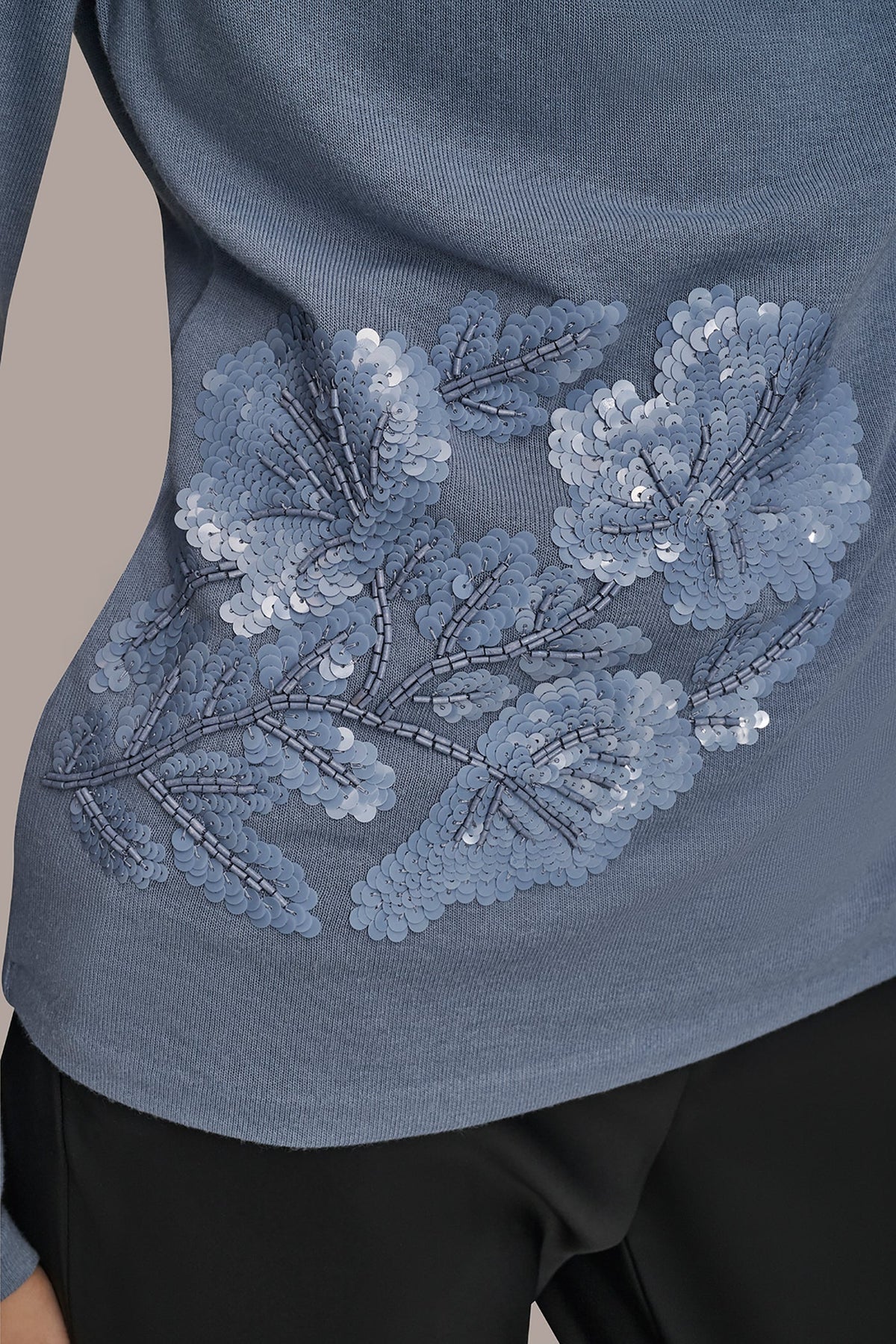 Donna Karan LONG-SLEEVE COWL-NECK FLORAL TOP