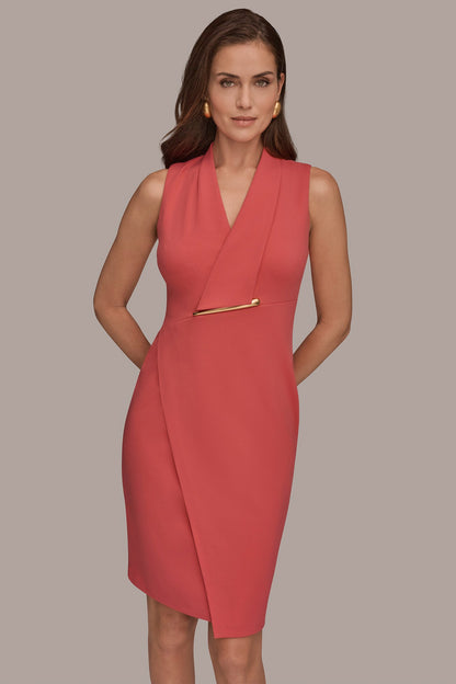 Donna Karan SLEEVELESS WRAP V-NECK SHEATH DRESS