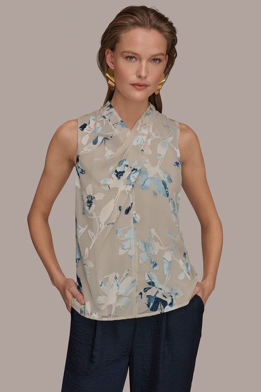 Donna Karan FLORAL CRISSCROSS TOP