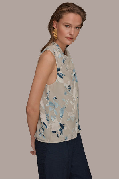 Donna Karan FLORAL CRISSCROSS TOP