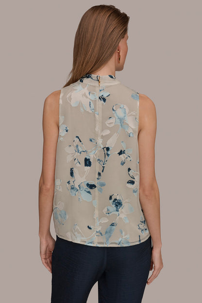 Donna Karan FLORAL CRISSCROSS TOP
