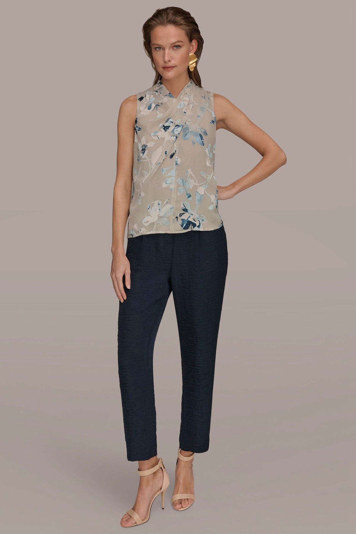 Donna Karan FLORAL CRISSCROSS TOP