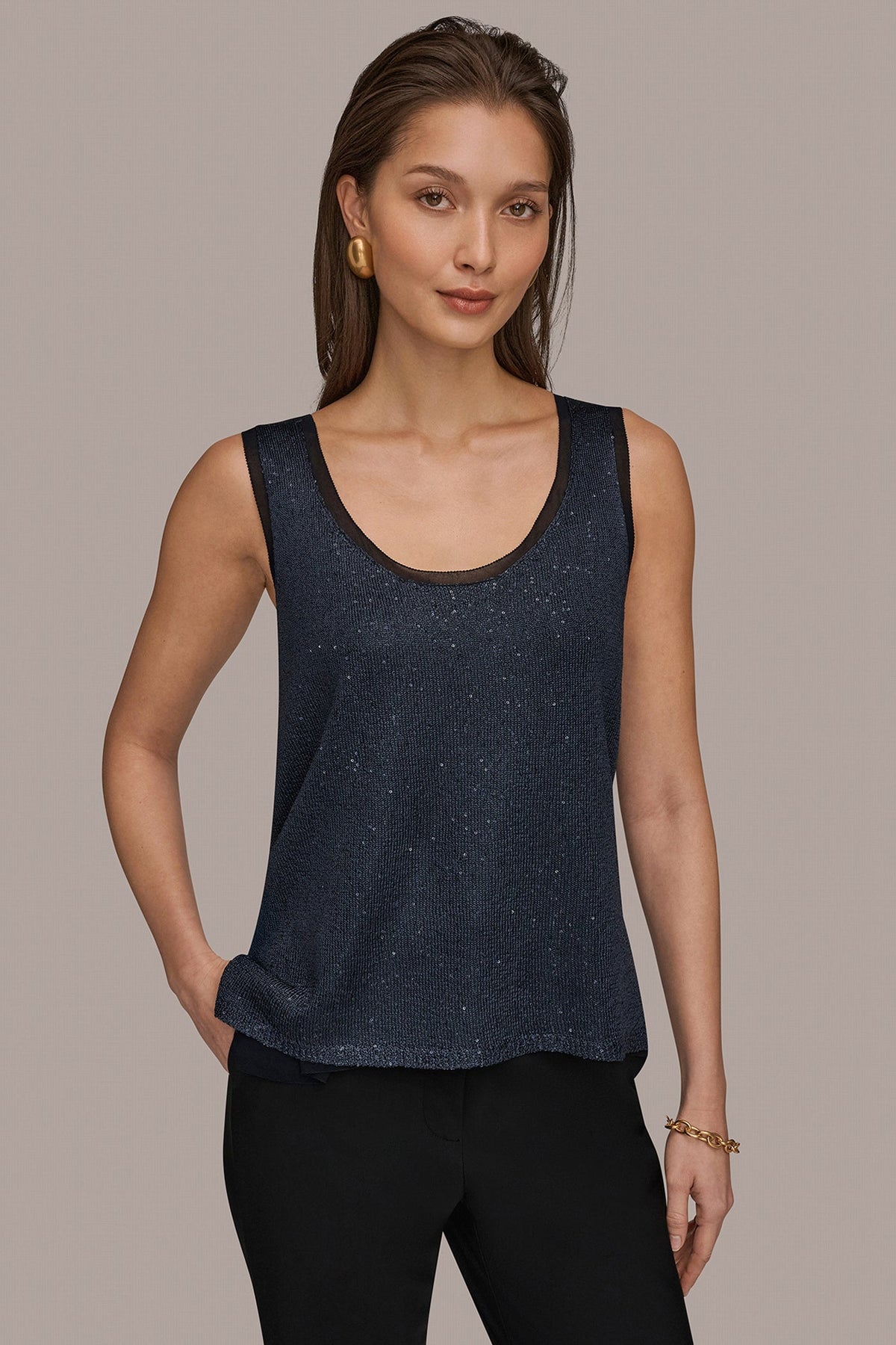 Donna Karan SCOOP-NECK SEQUIN SHELL TOP