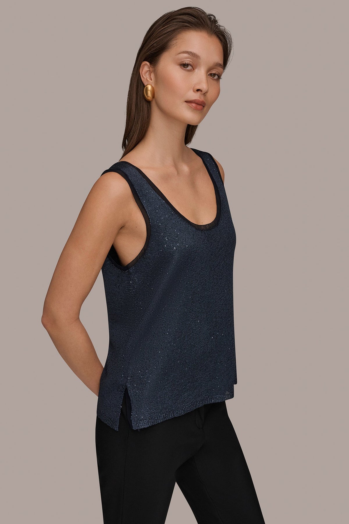 Donna Karan SCOOP-NECK SEQUIN SHELL TOP