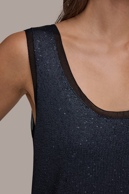 Donna Karan SCOOP-NECK SEQUIN SHELL TOP