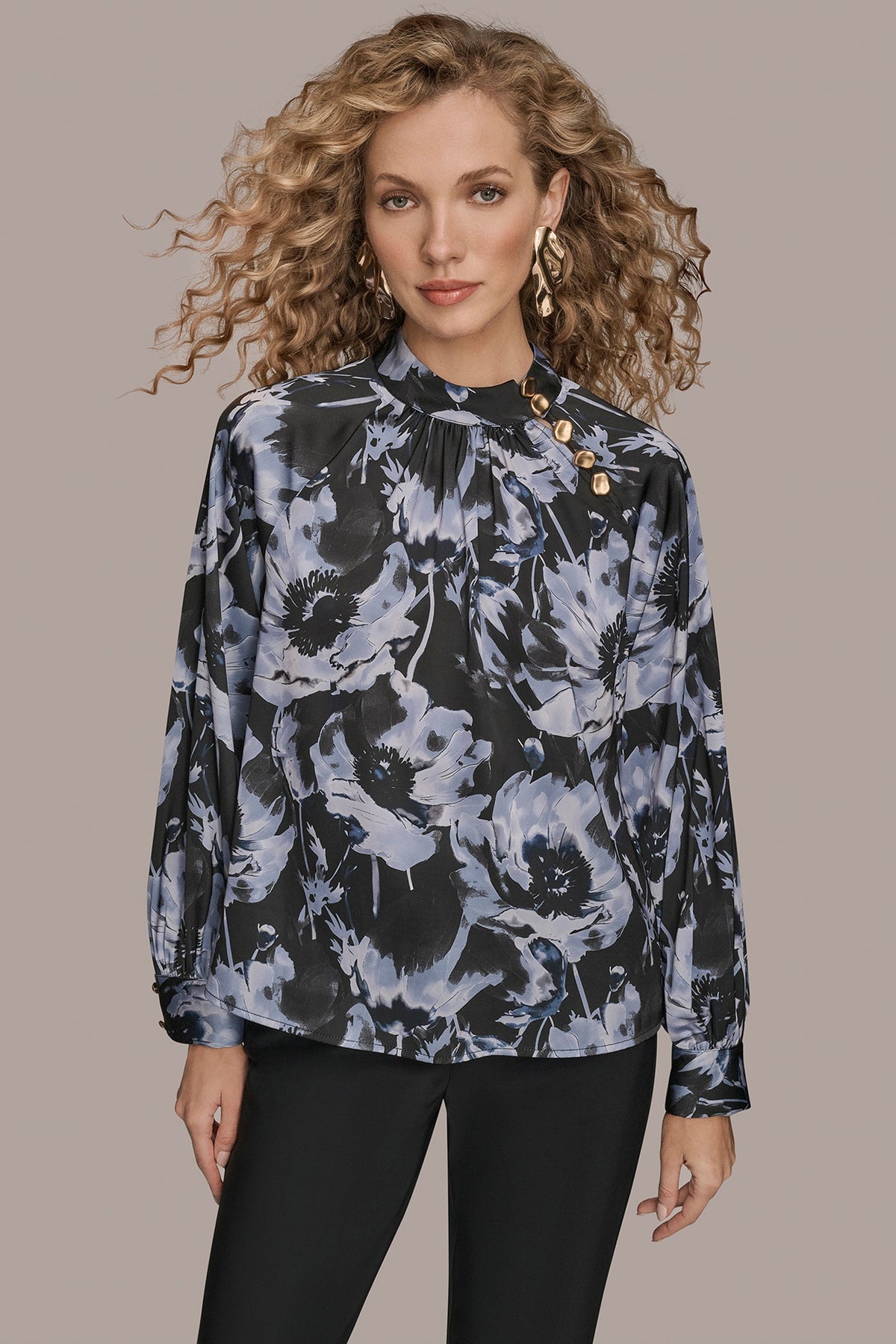 Donna Karan BUTTON-NECK BLOUSE