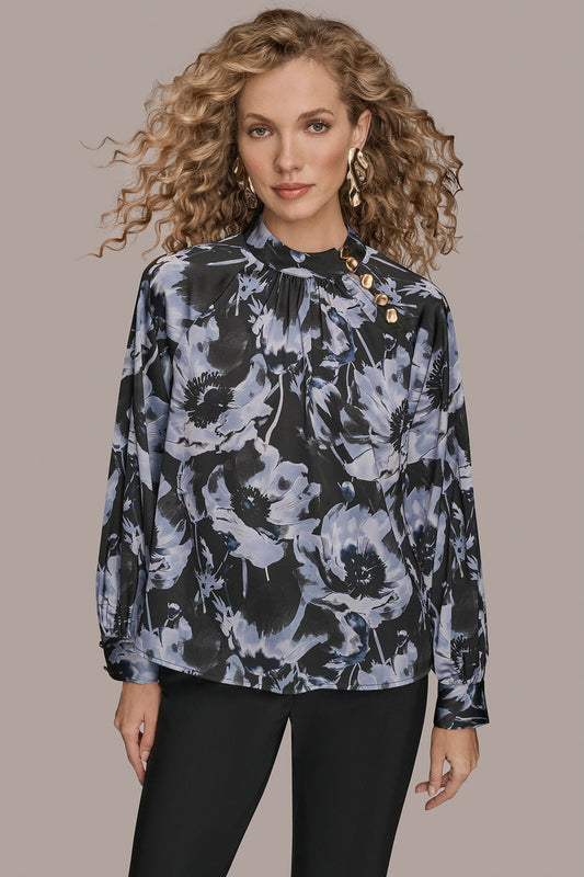 Donna Karan BUTTON-NECK BLOUSE