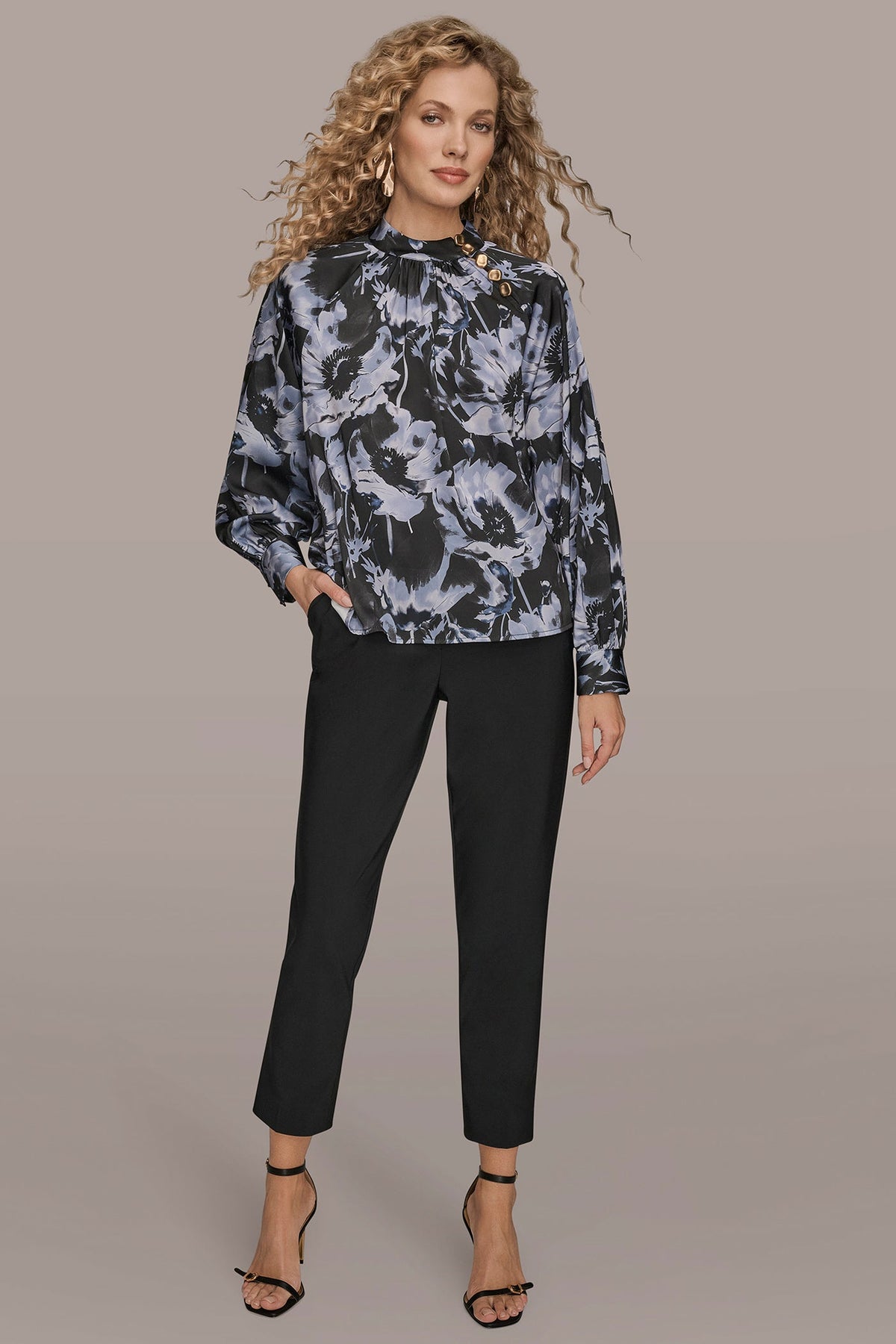 Donna Karan BUTTON-NECK BLOUSE