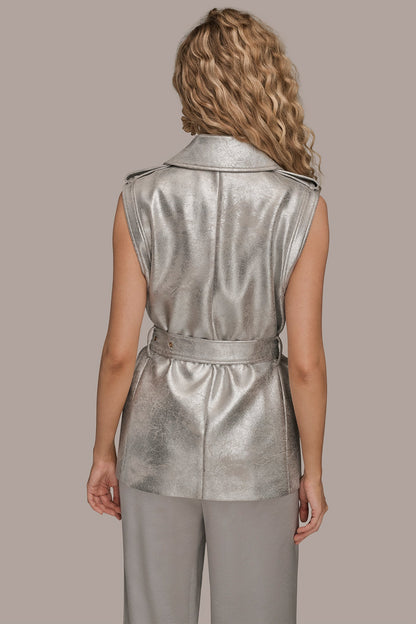 Donna Karan METALLIC BELTED VEST