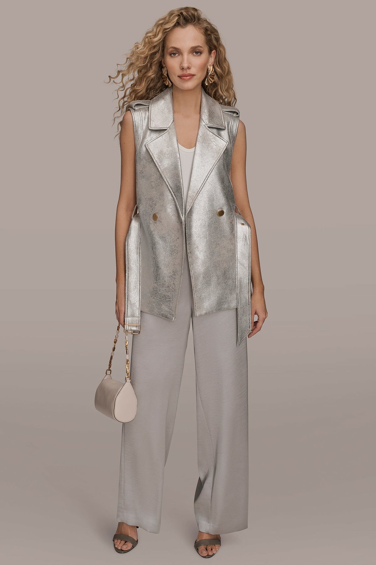 Donna Karan METALLIC BELTED VEST