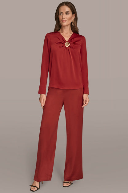 Donna Karan LONG SLEEVE RING V-NECK BLOUSE