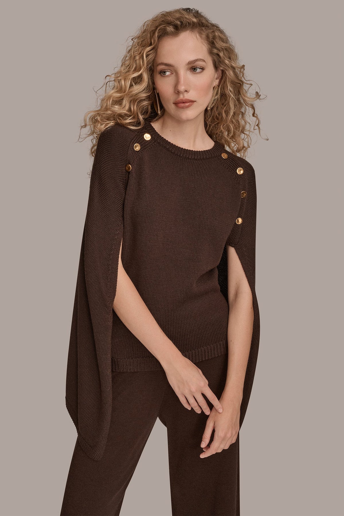Donna Karan CAPE-EFFECT BUTTON SWEATER