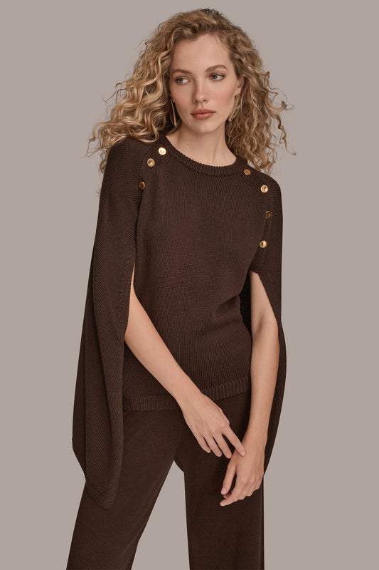 Donna Karan CAPE-EFFECT BUTTON SWEATER