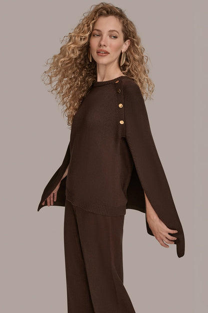 Donna Karan CAPE-EFFECT BUTTON SWEATER
