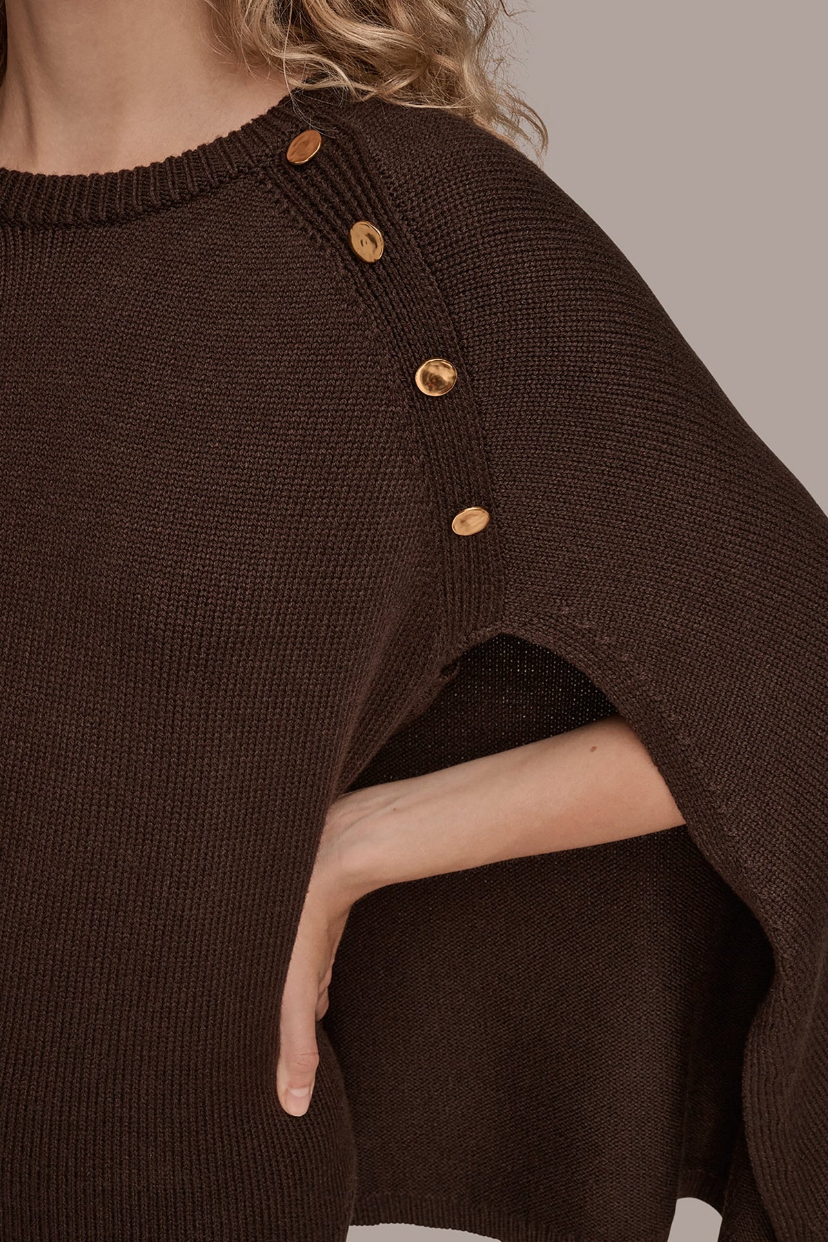 Donna Karan CAPE-EFFECT BUTTON SWEATER