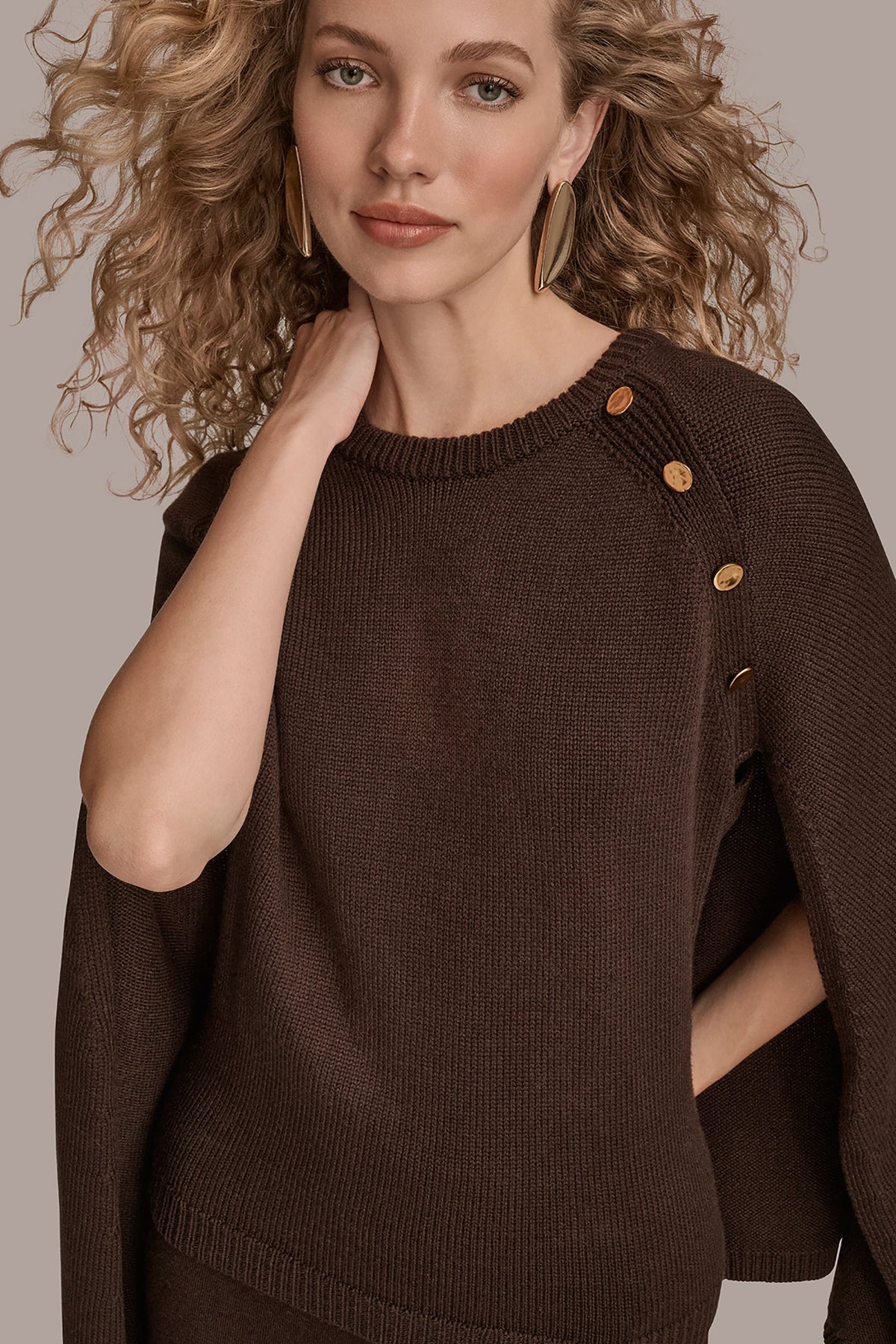 Donna Karan CAPE-EFFECT BUTTON SWEATER
