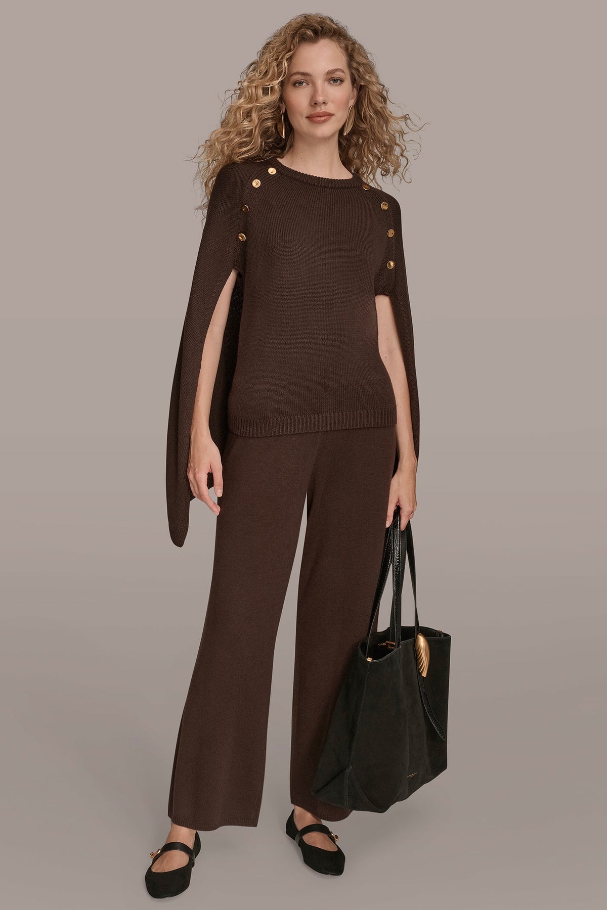Donna Karan CAPE-EFFECT BUTTON SWEATER