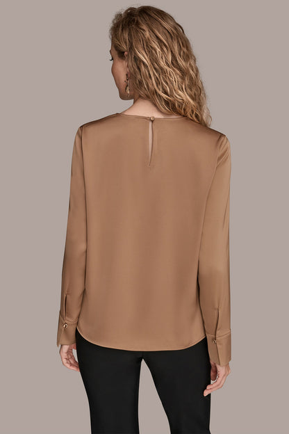 Donna Karan LONG SLEEVE RING V-NECK BLOUSE