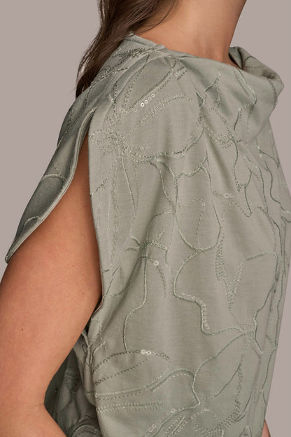Donna Karan SHORT SLEEVE COWL-NECK SEQUIN TOP