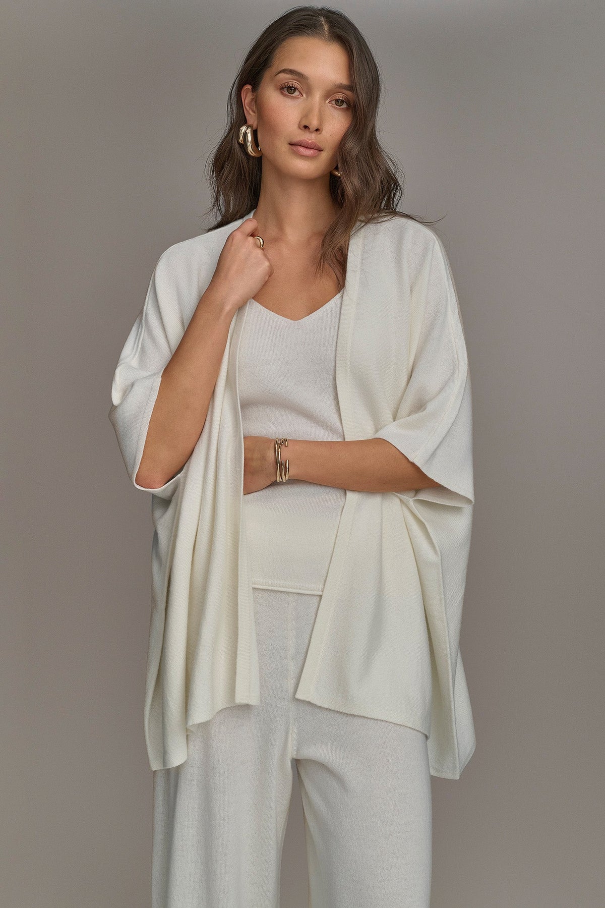 Donna Karan CASHMERE SHORT SLEEVE CARDIGAN