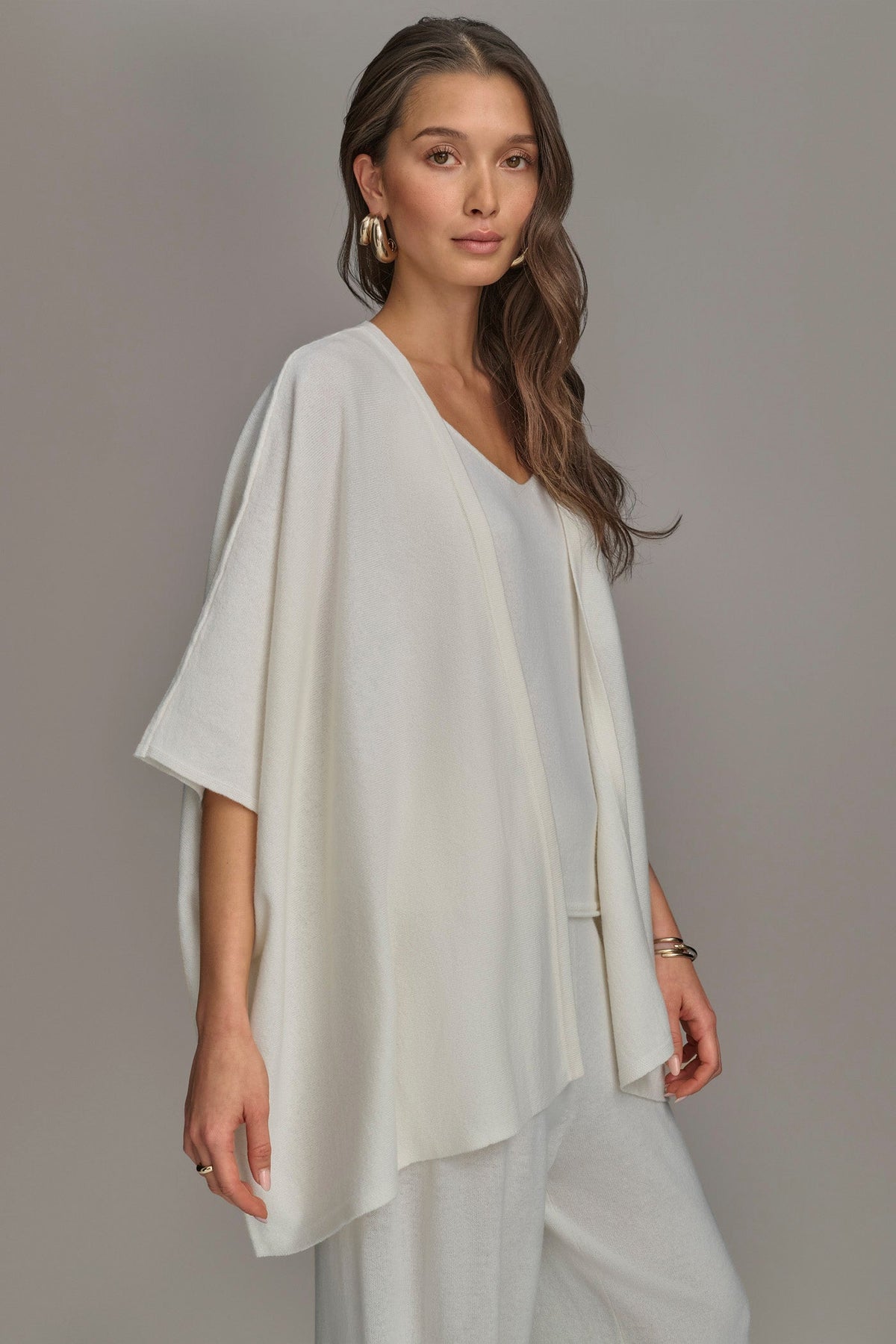 Donna Karan CASHMERE SHORT SLEEVE CARDIGAN