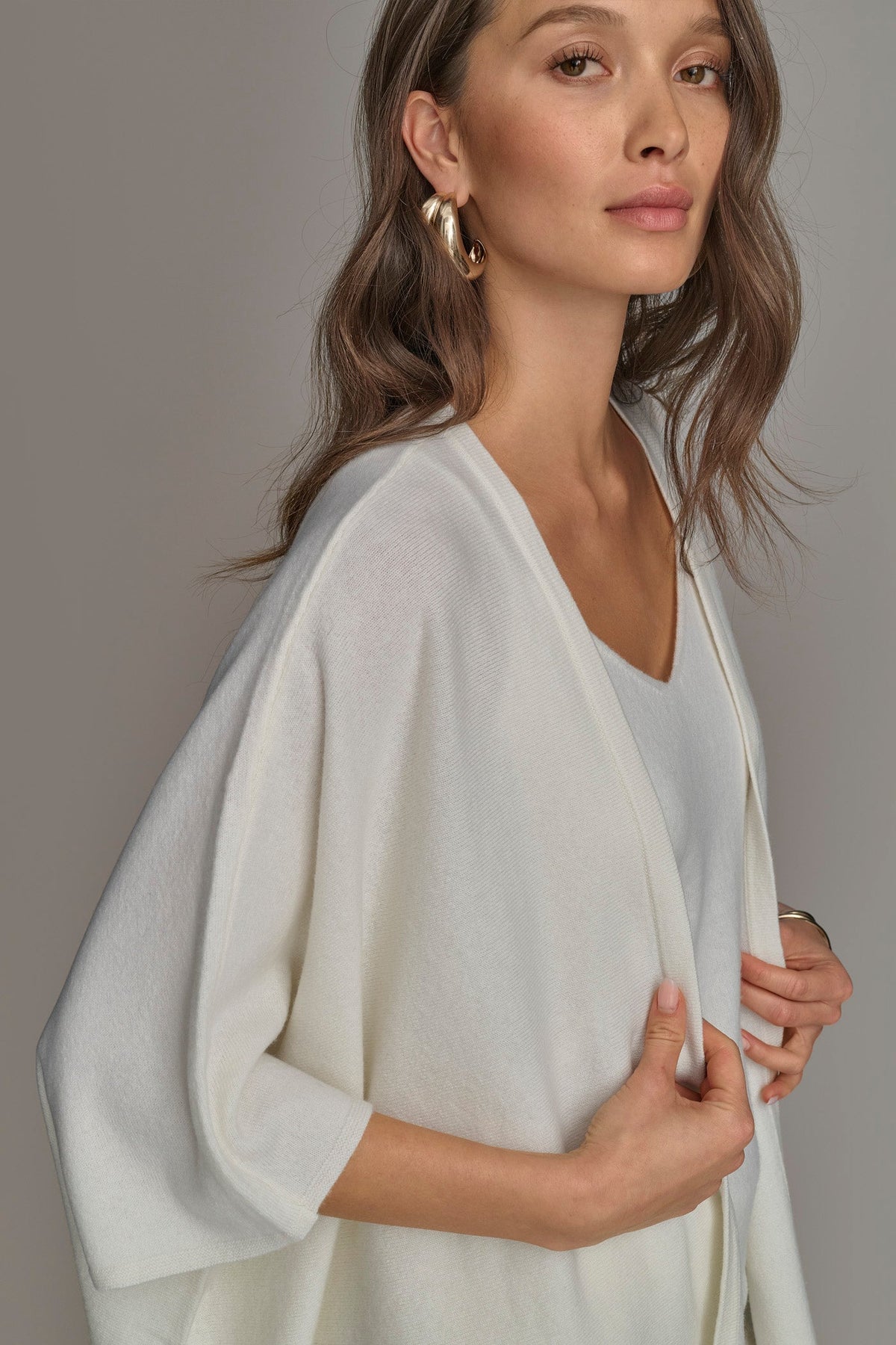 Donna Karan CASHMERE SHORT SLEEVE CARDIGAN