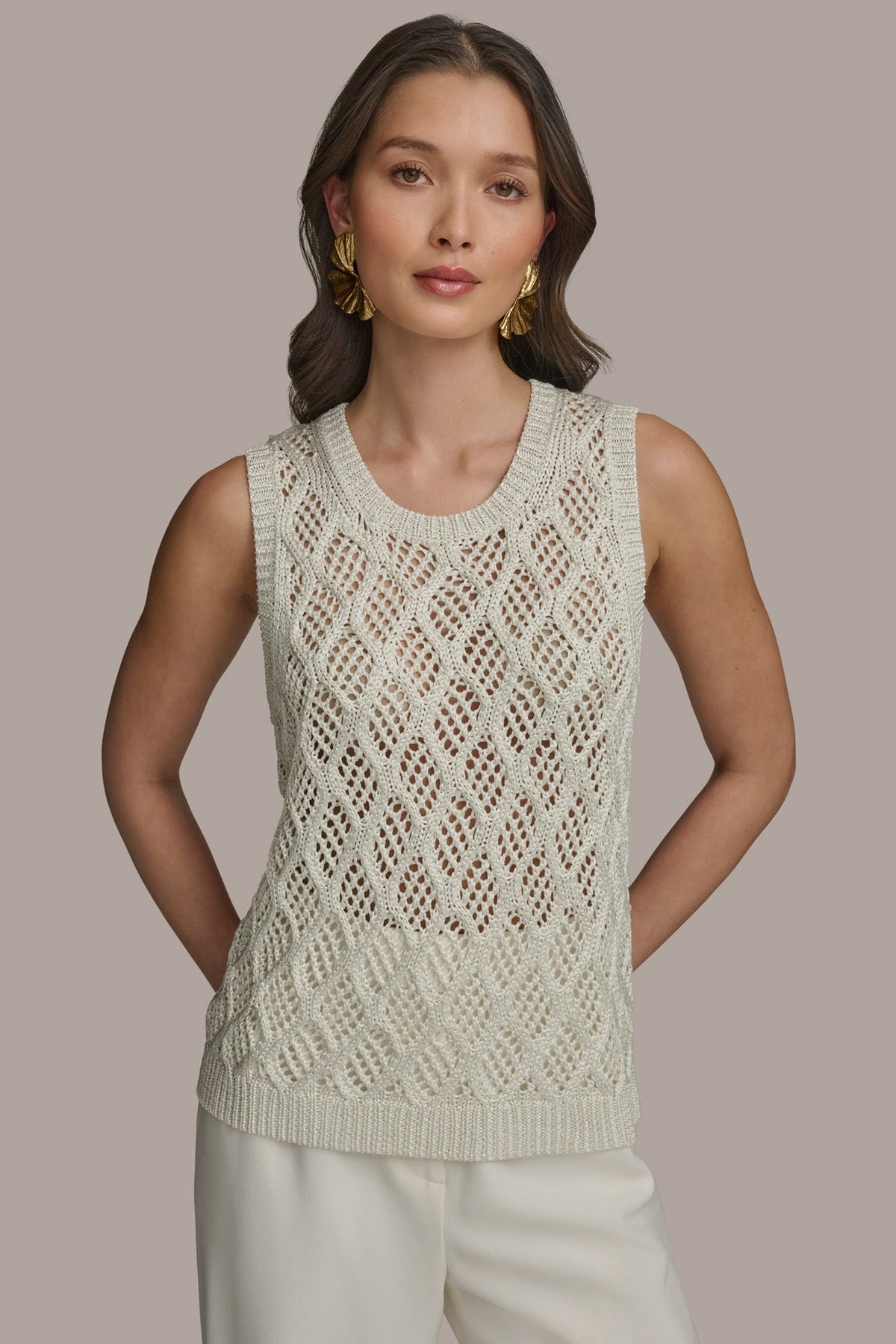 Donna Karan DIAMOND PATTERN CREW NECK TOP